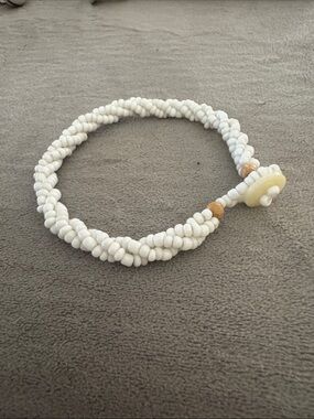 Handmade White Beaded Rope Bracelet with Cream Button Closure